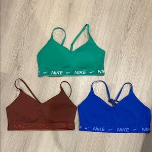 Nike Bralette Trio in Green, Rust, Royal Blue